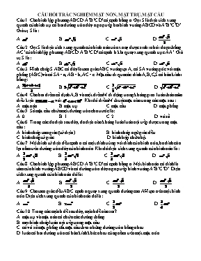 Toán học - Câu hỏi trắc nghiệm mặt nón, mặt trụ, mặt cầu